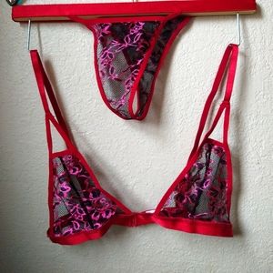 Red pink lace lingerie 🍒